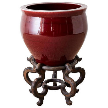 Chinese Sang De Boeuf Oxblood Jardiniere on Stand by ErinLaneEstate
