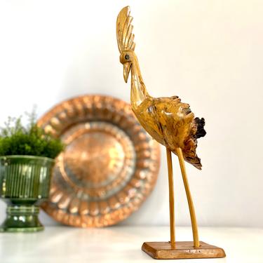 Vintage Burl Wood Bird Sculpture | Burl Wood Crane 