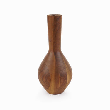 Staved Teak Wooden Vase Glass Test Tube Mid Century Modern Danish 