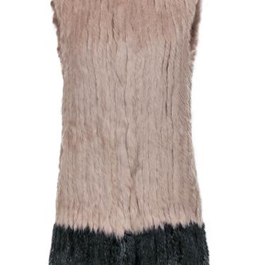 Love Token - Tan Rabbit Fur Clasped Vest w/ Black Hem Sz S