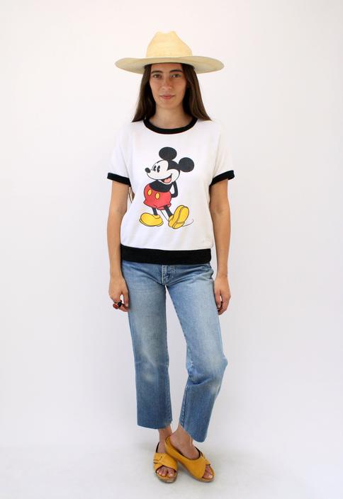 Mickey Sweatshirt // vintage mouse sweater t-shirt boho hipster Disney tee t shirt cotton 70s top 80s white // S/M 