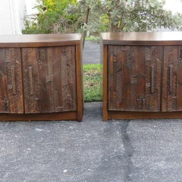 Lane Brutalist Mid Century Pair of Large Nightstands Side Tables Commodes 2466