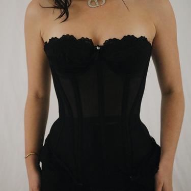 Vintage Black Lace Frederick’s of Hollywood Merry Widow Bustier Corset - 34B 