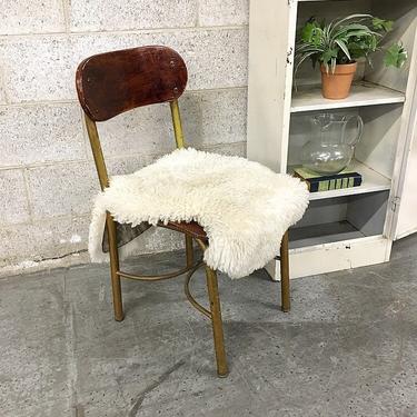 LOCAL PICKUP ONLY Vintage Metal and Wood Chair Retro 1960's School or Office Chair with Dark Reddish Brown Seat and Back 