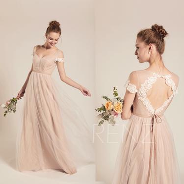 Formal Dress Pale Khaki Wedding Dress Boho Prom Dress Long Sweetheart Tulle Bridesmaid Dress Cap Sleeves Formal Dresses (LS482) 