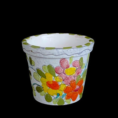 Vintage Mid Century Modern Italian Ceramic Pottery Planter with Hand Painted Sgraffito Floral Theme 1960s 20th Century Design Italy 