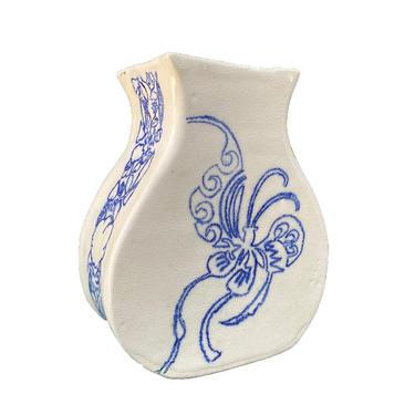 Small Handmade Vase -- Butterfly Vase -- Handmade Vase -- Butterfly Vintage Vase -- Vintage Vase -- Small Table Vase -- White and Blue Vase 