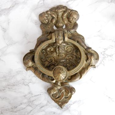 Ornate Brass Door Knocker Antique Vintage Victorian Large Door Knocker Cherubs Door Hardware by PursuingVintage1