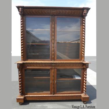 Antique Spanish Revival Barley Twist Display Case Cabinet Hutch Bookcase French 