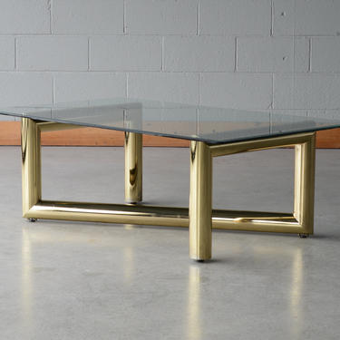 Vintage Modernist Tubular Brass and Glass Coffee Table 