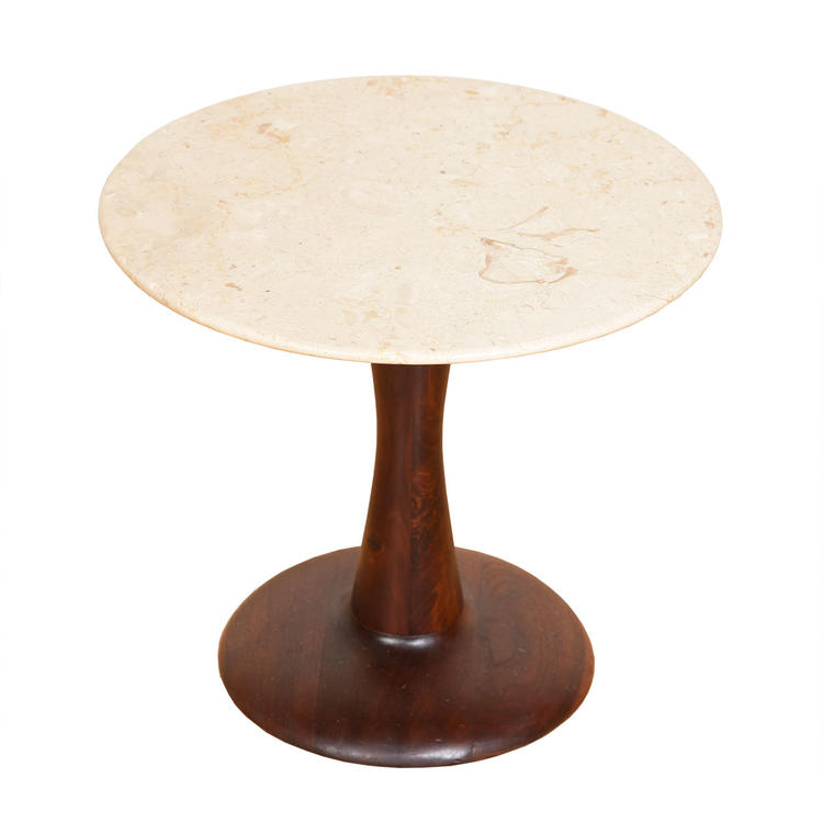 Round Marble Top Tulip Accent Table w/ Walnut Base