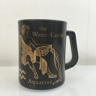 Vintage Aquarius Mug Zodiac Horoscope Astrology Ware Coffee Tea Gold Black Kitsch Kawaii Celestial Federal Glass Water-Carrier 