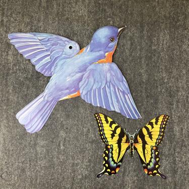 Dennison bluebird and butterfly die cuts - 1960s vintage 