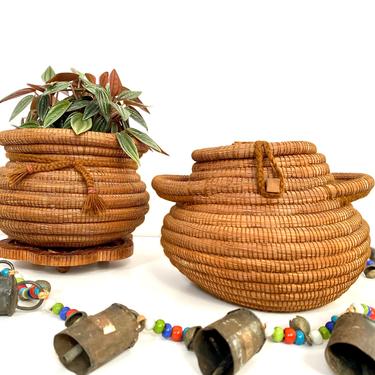Vintage Hand Woven Pine Needle Baskets 