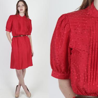 Plain Red Silk Polka Dot Party Dress With Pockets 