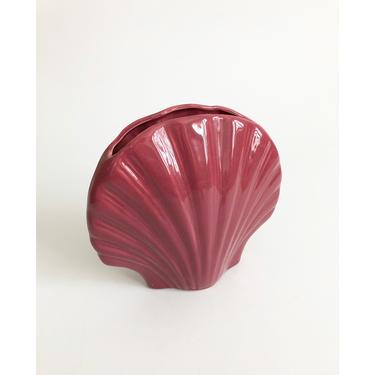 Vintage 80s Pink Ceramic Shell Vase 
