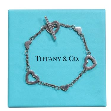 Tiffany & Co. - Sterling Silver Heart Charm Thin Chain Toggle Bracelet