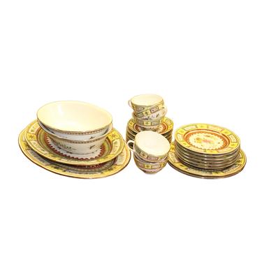 Set Chinese Vintage Yellow Floral Theme White Base Porcelain Teacups Plates ws634E 