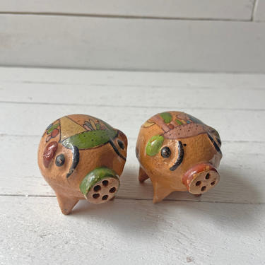 Vintage Mexican Pig Salt And Pepper Shakers With Cactus Painted On Them | Boho, Eclectic,Southwest Pig, Mexico Salt And Pepper Shakers, Gift 