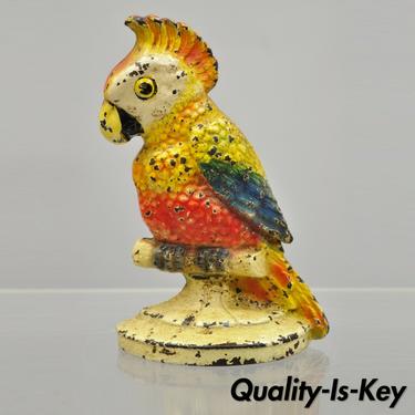 Antique Cast Iron Hand Painted 8" Cockatoo Parrot Figurine Doorstop Bookend