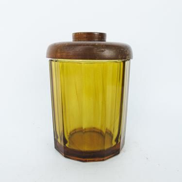 Vibrant Vintage Amber Glass Canister with Wood Lid 