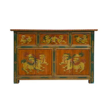 Chinese Orange Tibetan Foo Dogs Sideboard Console Table Cabinet cs6928E 