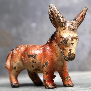 Antique Cast Iron Miniature Mule Figurine - Farm Animal Toy - Rustic Donkey 