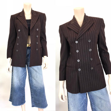Vintage Ralph Lauren Pinstripe DB 40s Style Menswear Inspired Wool &amp; Cashmere Blazer Jacket 