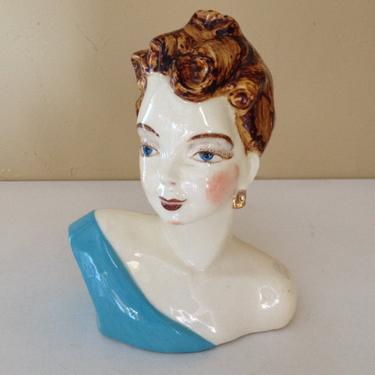 Vintage Figurine-Glamorous Woman Head- Duncan Ceramic Studio- Dated 1949 