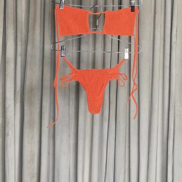 Vintage Neon Orange Ruched Bikini