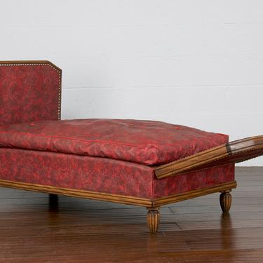 1930s Country French Art Deco Maple and Vinyl Provincial Daybed Bench 