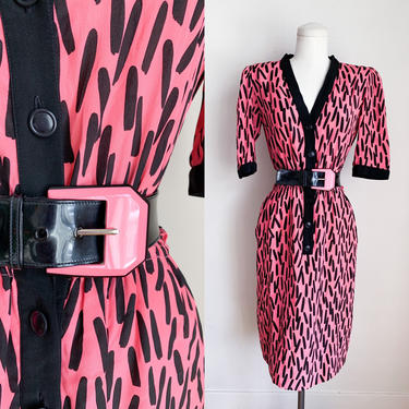 Vintage 1980s JL Scherrer Boutique Hot Pink Dress / S/M 