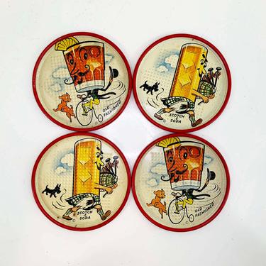 Vintage Coasters Set of Four Round Coaster Metal Stacking Mantique Housewarming Gift Dad Father's Day MCM 60s Old Fashioned Scotch &amp; Soda 