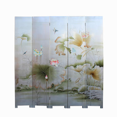 Champagne Silver Base Oriental Lotus Pond Flower Birds Theme Graphic Screen cs5987E 