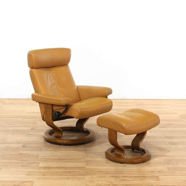 Ekornes Stressless Tan Leather Recliner Chair & Ottoman