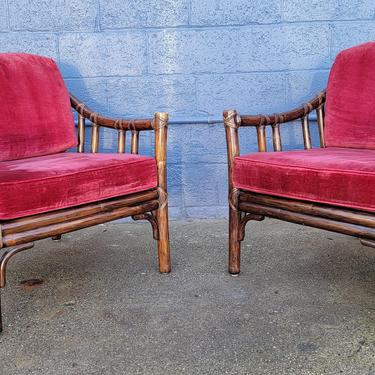 Pair of McGuire Furniture Bamboo Lounge Chairs 