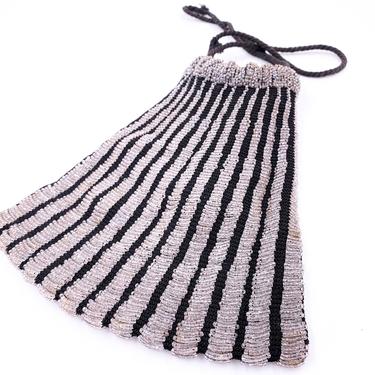 1920's Silver Beaded & Black Knit Purse 