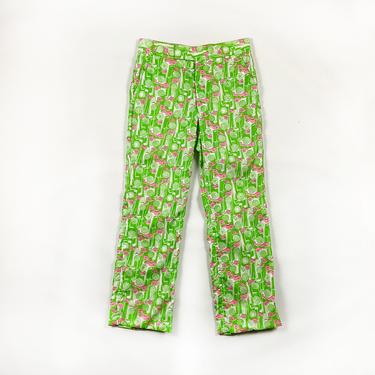 1970s Lilly Pulitzer Men's Golf Pants / Neon Green and Pink / Novelty Print / Psychedelic / Golf Flags /  Golfer Print / 80s / 33 Waist / 70 