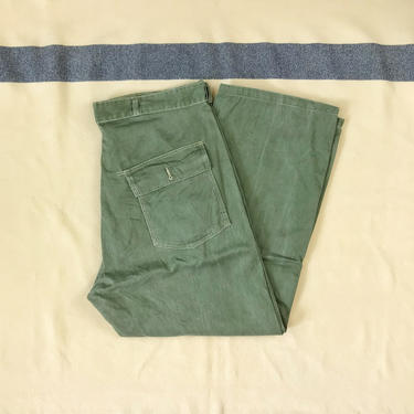 Size 38x28 Vintage 1950s Private Purchase US Army Cotton Sateen OG Utility Fatigue Pants 1 