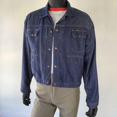 Vtg 60s JC Penney Ranchcraft Dark Wash Denim Trucker Jacket / Super Soft Dark Wash Snap Blue Jean Jacket / Size 44 Chest / Large 