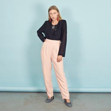 80s Dusty Rose Pink High Waisted Pants Vintage Pastel Formal Trousers 