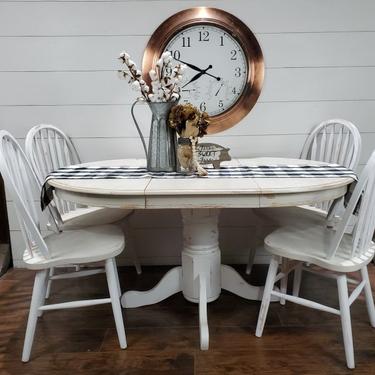 5pc Dining Table Set Grey\/White Distressed
