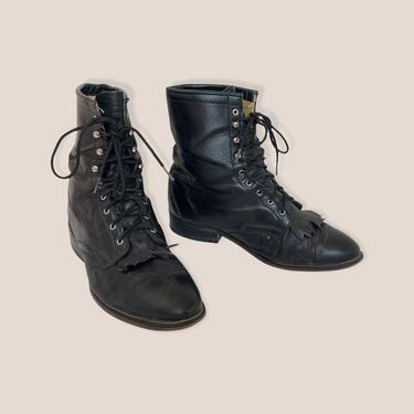 Vintage LAREDO Roper Lace-Up Kiltie Boots ~ men's 8 1/2 / women's 10 ~ Cowboy / Western ~ Packer ~ Hiking ~ Made in USA 