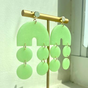 Light Green Translucent Funky Chandelier Statement Polymer Clay Earrings 