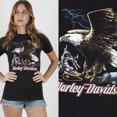 3d Emblem T Shirt / Harley Davidson Motorcycle T Shirt / Vintage 80s Biker Lightning Eagle T Shirt / TX Dealer Double Sided 50 50 Tee 