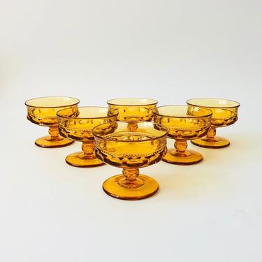 Vintage Amber Coupe Glasses / Set of 6 / Kings Crown Indiana Glass 