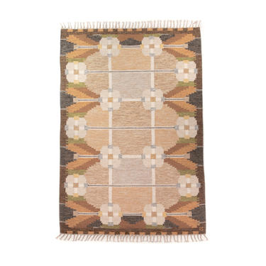 VINTAGE Swedish Mid Century Handwoven Rölakan or Flat Weave Rug - by Ingegerd Silow - Signed IS - 234 cm x 167 cm (7.6 ft x 5.48 ft) 