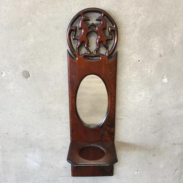 1970's Wood Mirror with Plant Holder