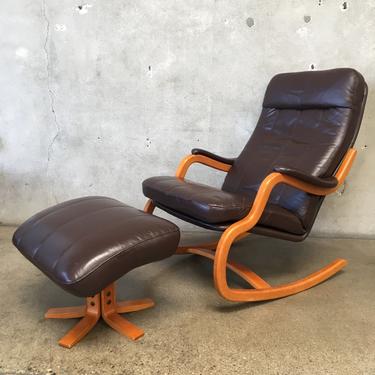 Danish Leather Rocker &amp; Ottoman by Skippers Mobler A/S