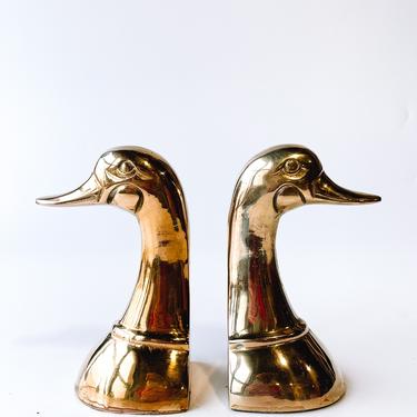 Midcentury Brass Duck Bookends